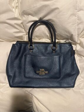 COACH Pebbled Leather Satchel Bag in Dark Navy